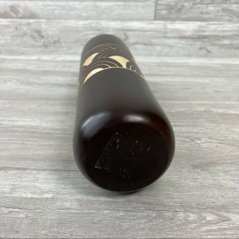 Cylinder Boho Rainbow Dark Brown Hand Carved Vase